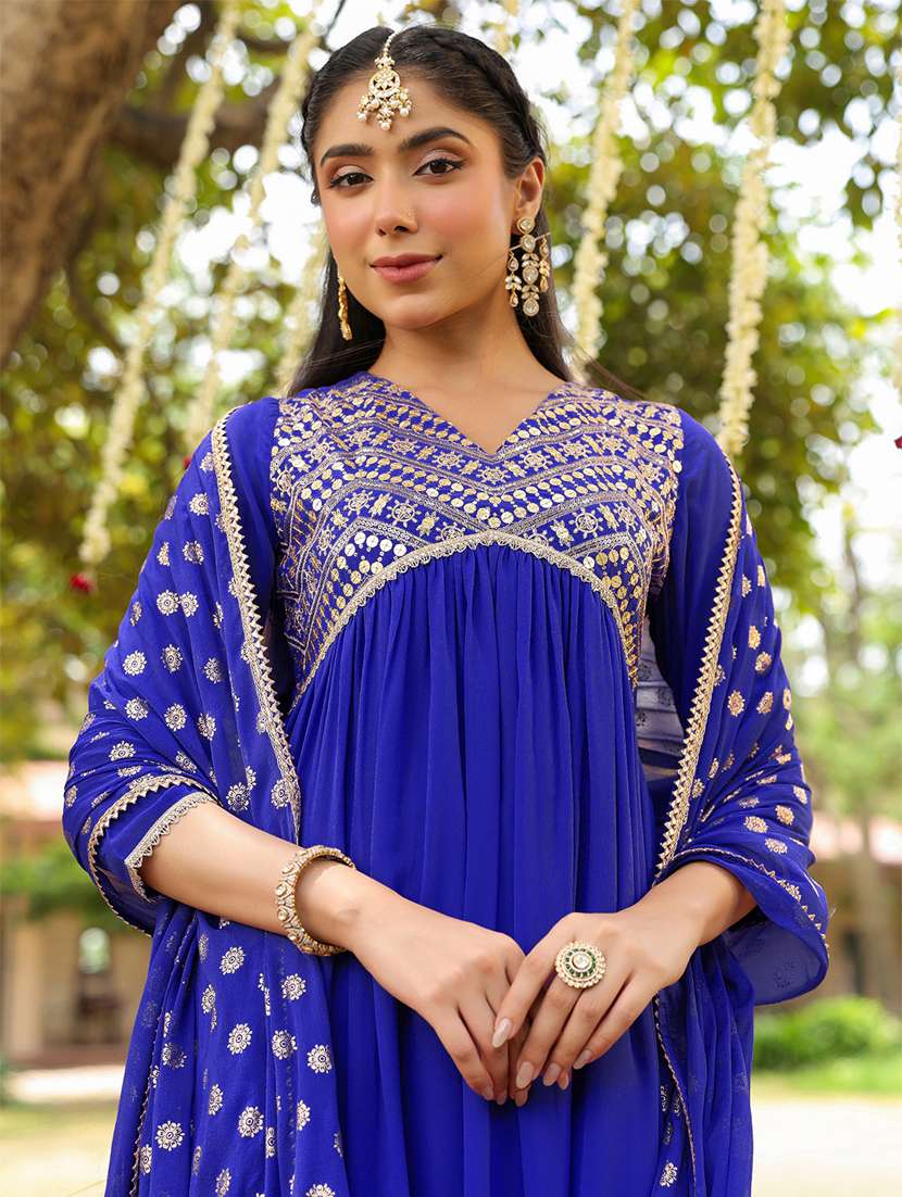 women blue kurta dupatta set - 22439862 -  Standard Image - 1