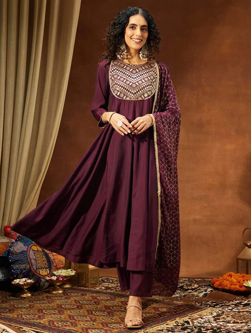 women purple kurta dupatta set - 22439863 -  Standard Image - 1