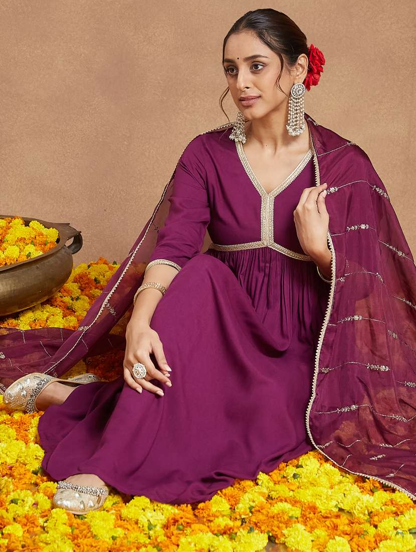 Women Purple Kurta Dupatta Set - 22439864 -  Standard Image - 1
