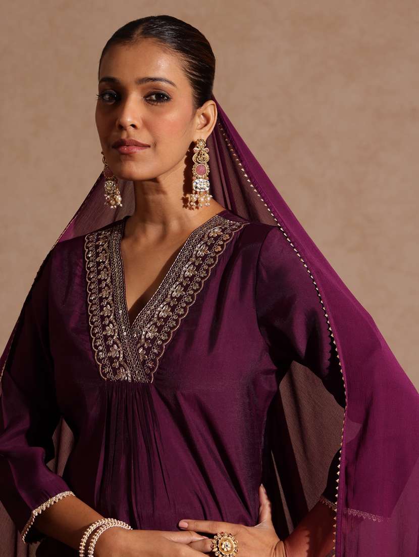 women purple kurta dupatta set - 22439865 -  Standard Image - 1