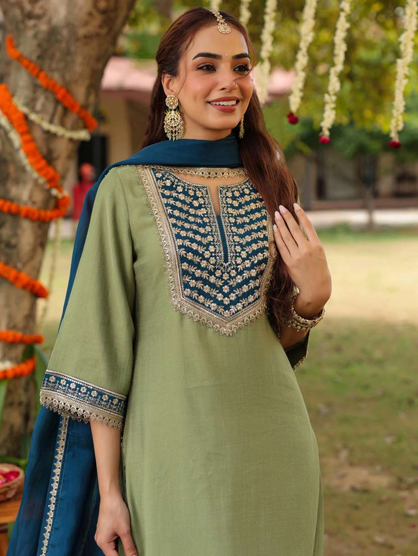 women green kurta dupatta set - 22439874 -  Standard Image - 1