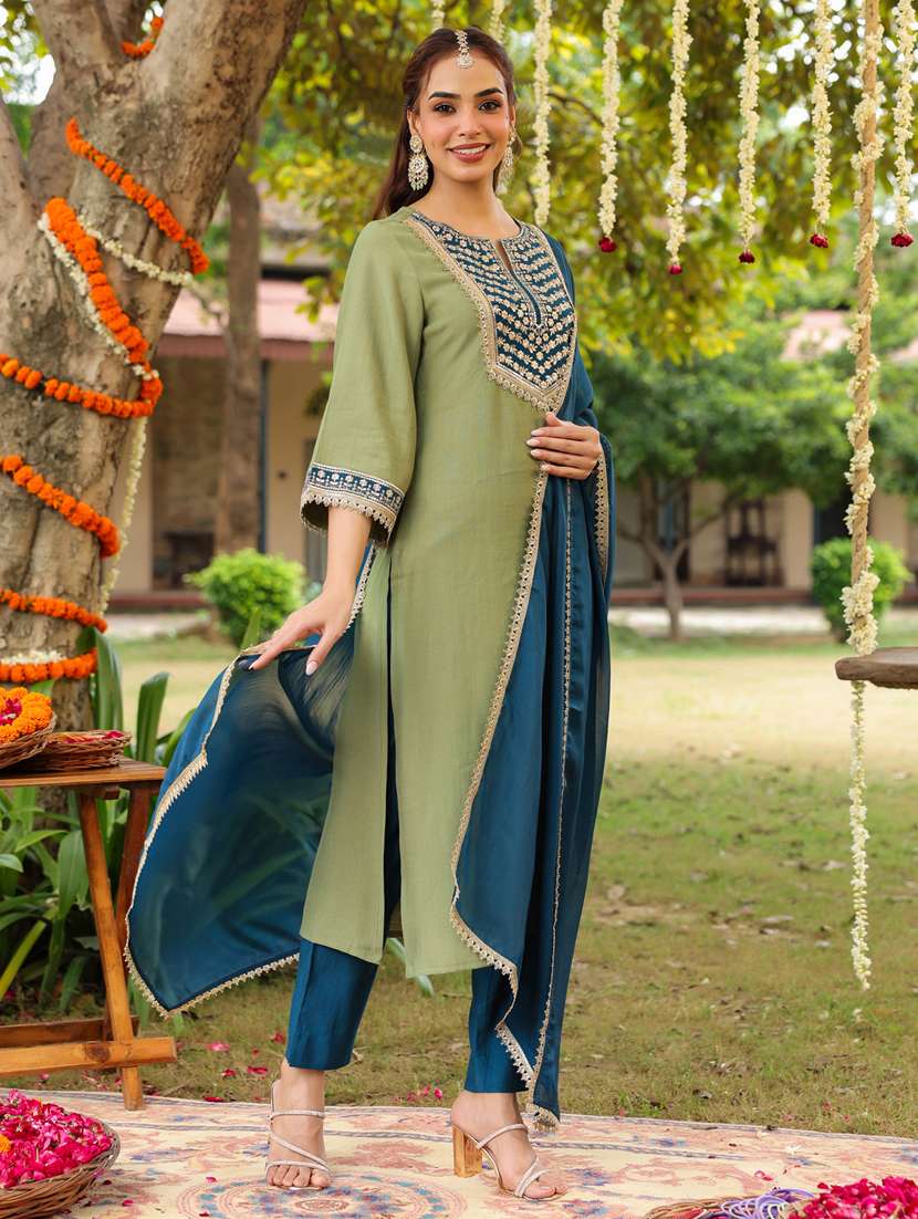 women green kurta dupatta set - 22439874 -  Standard Image - 4