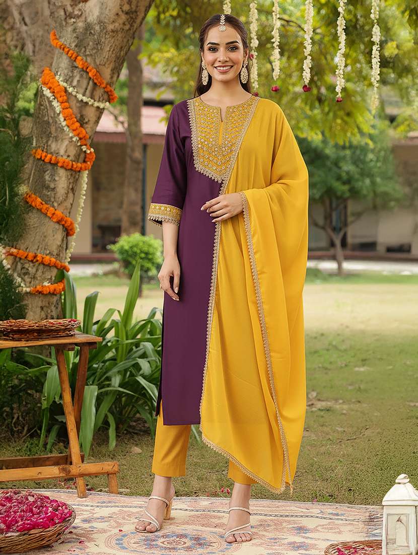women purple kurta dupatta set