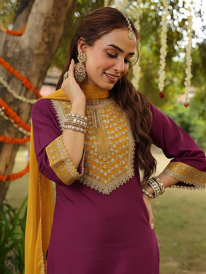 Women Purple Kurta Dupatta Set - 22439875 -  Standard Image - 1