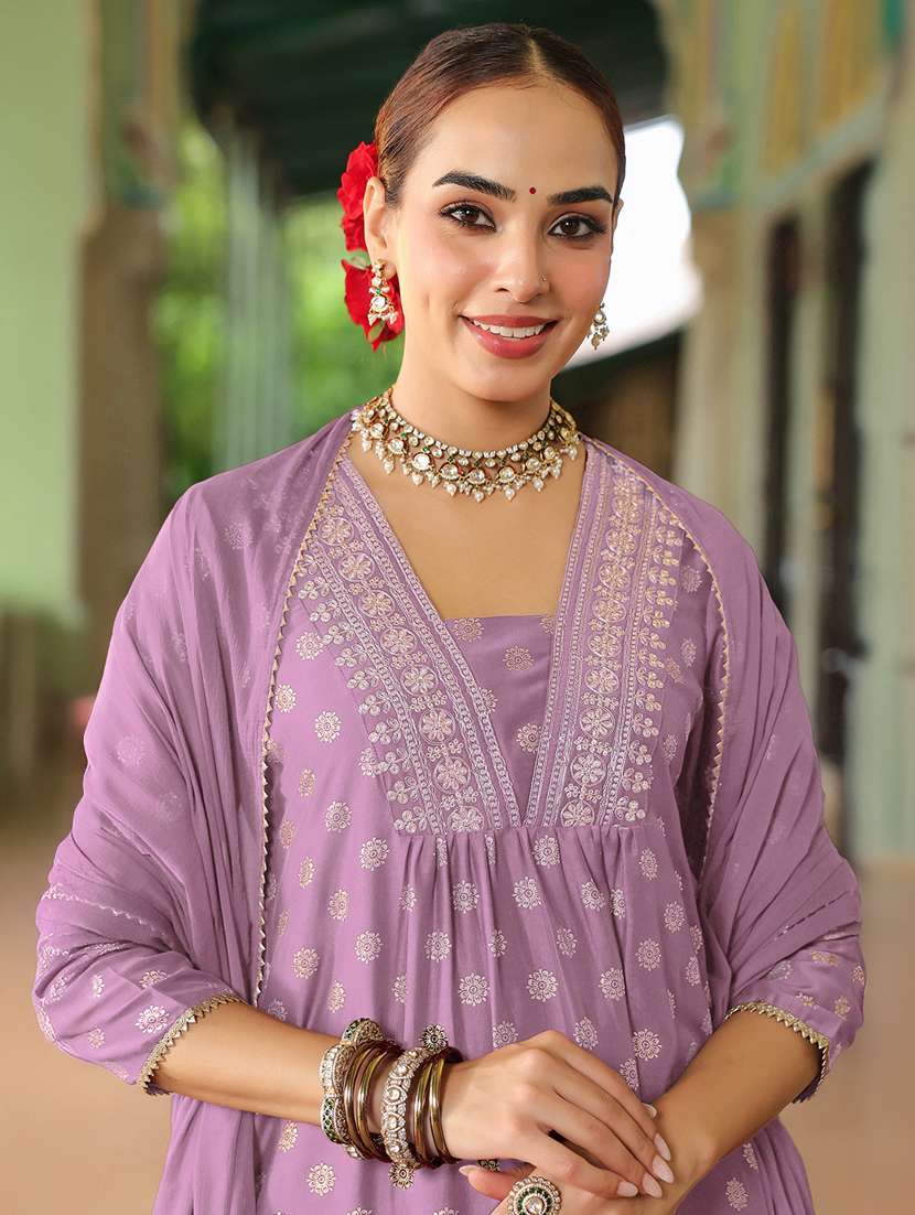 women lavender kurta dupatta set - 22439878 -  Standard Image - 1