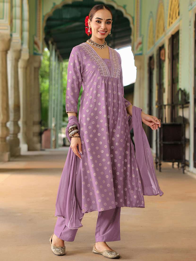 women lavender kurta dupatta set - 22439878 -  Standard Image - 4