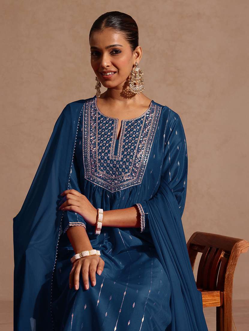 Women Teal Kurta Dupatta Set - 22439879 -  Standard Image - 1