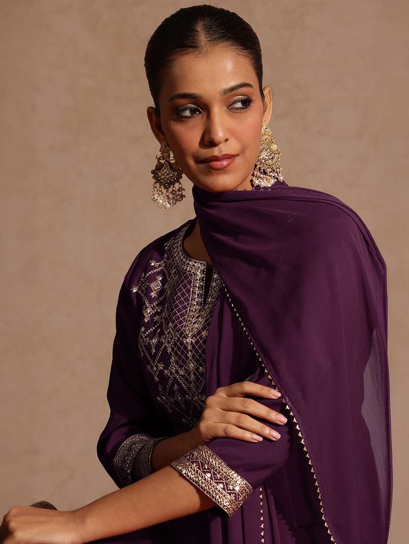 women purple kurta dupatta set - 22439880 -  Standard Image - 1