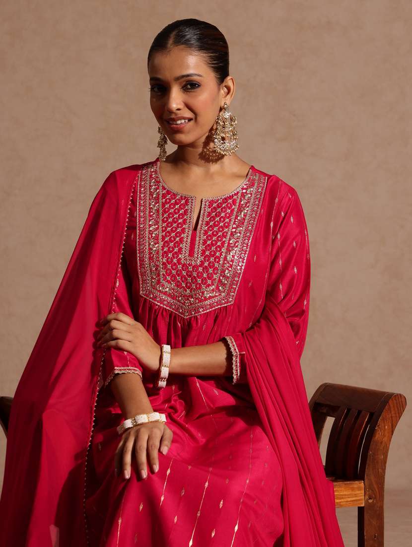 women pink kurta dupatta set - 22439882 -  Standard Image - 1