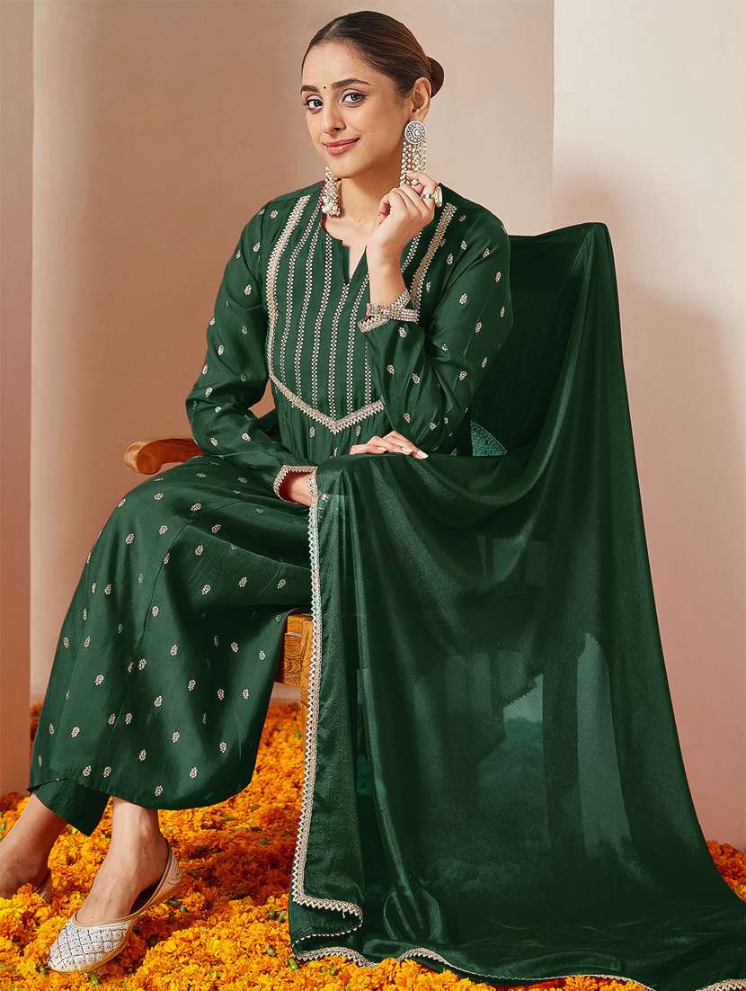 women green kurta dupatta set - 22439884 -  Standard Image - 4