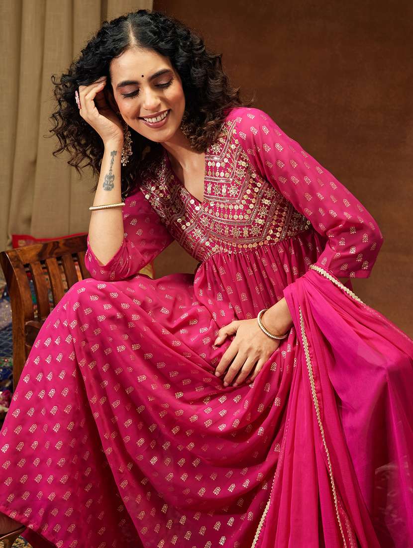 women pink kurta dupatta set - 22439886 -  Standard Image - 1