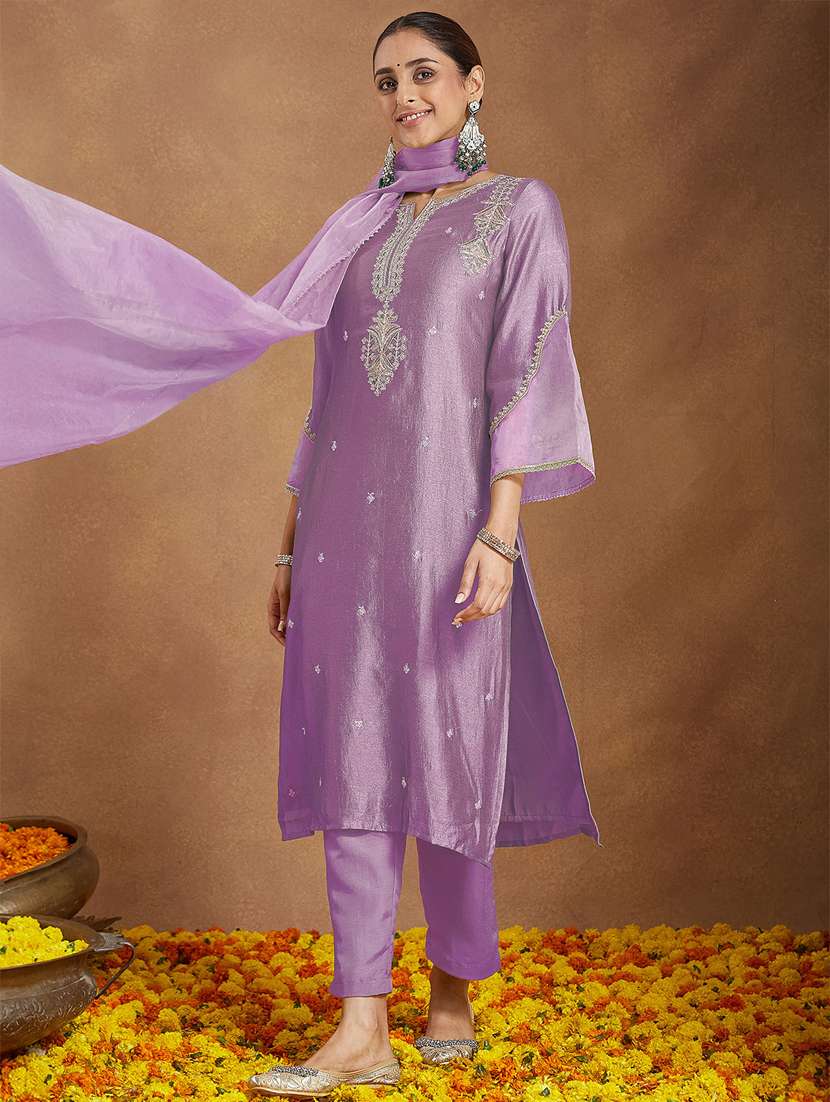 women lavender kurta dupatta set - 22439894 -  Standard Image - 4