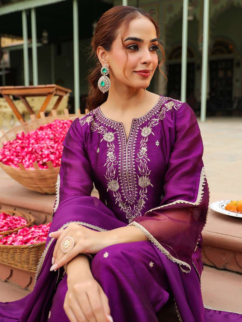 women purple kurta dupatta set - 22439896 -  Standard Image - 1