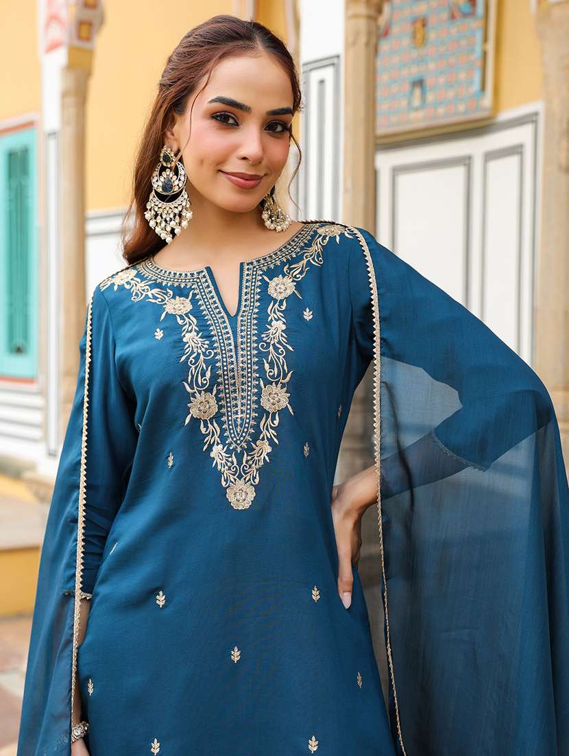 women teal kurta dupatta set - 22439898 -  Standard Image - 1