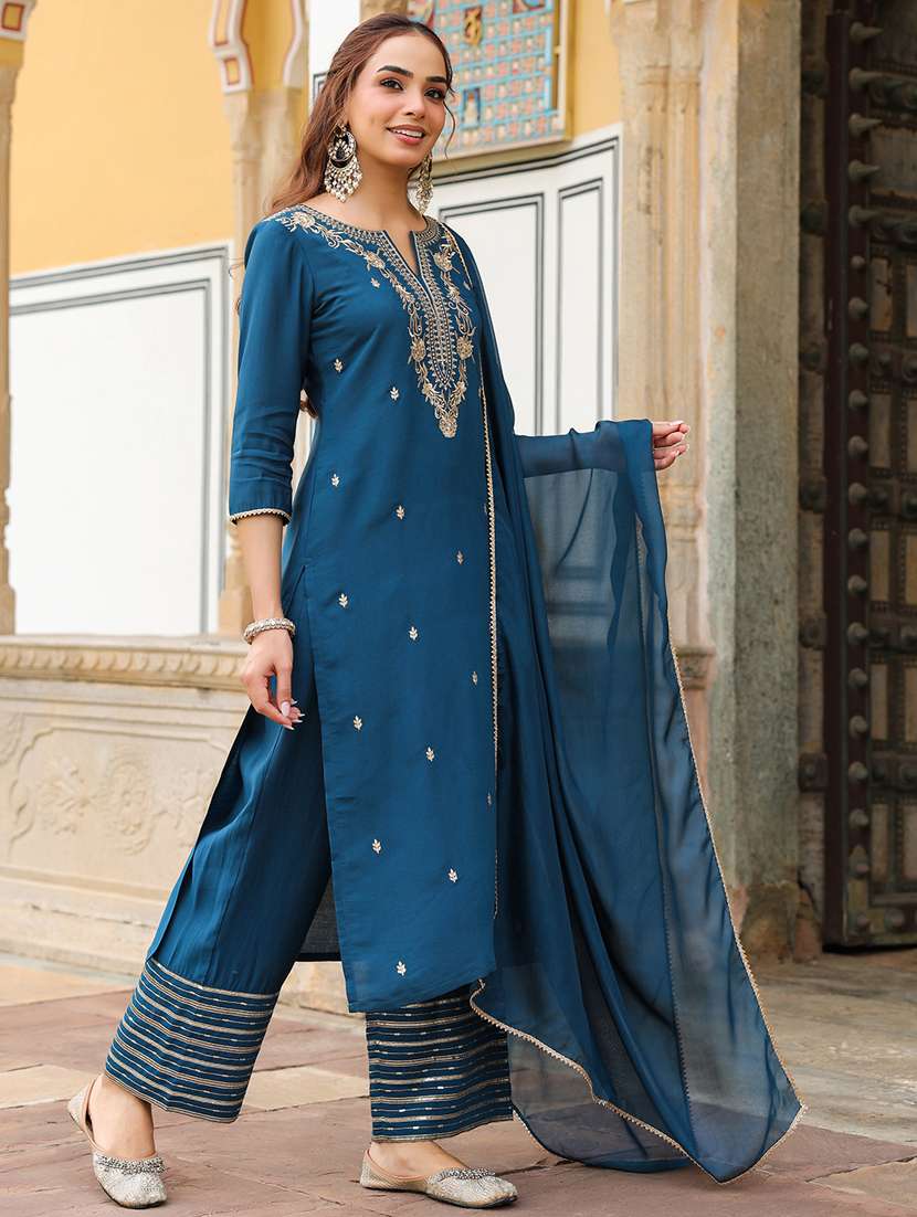 women teal kurta dupatta set - 22439898 -  Standard Image - 4