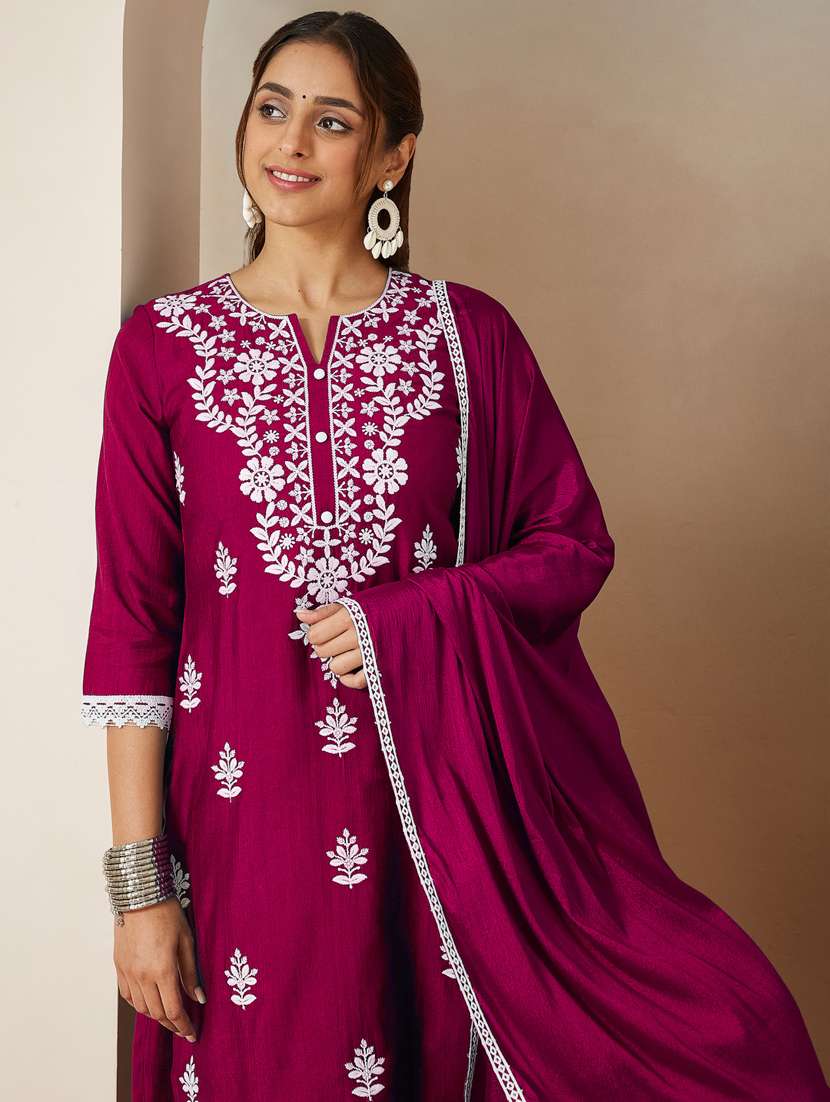 women pink kurta dupatta set - 22439901 -  Standard Image - 1