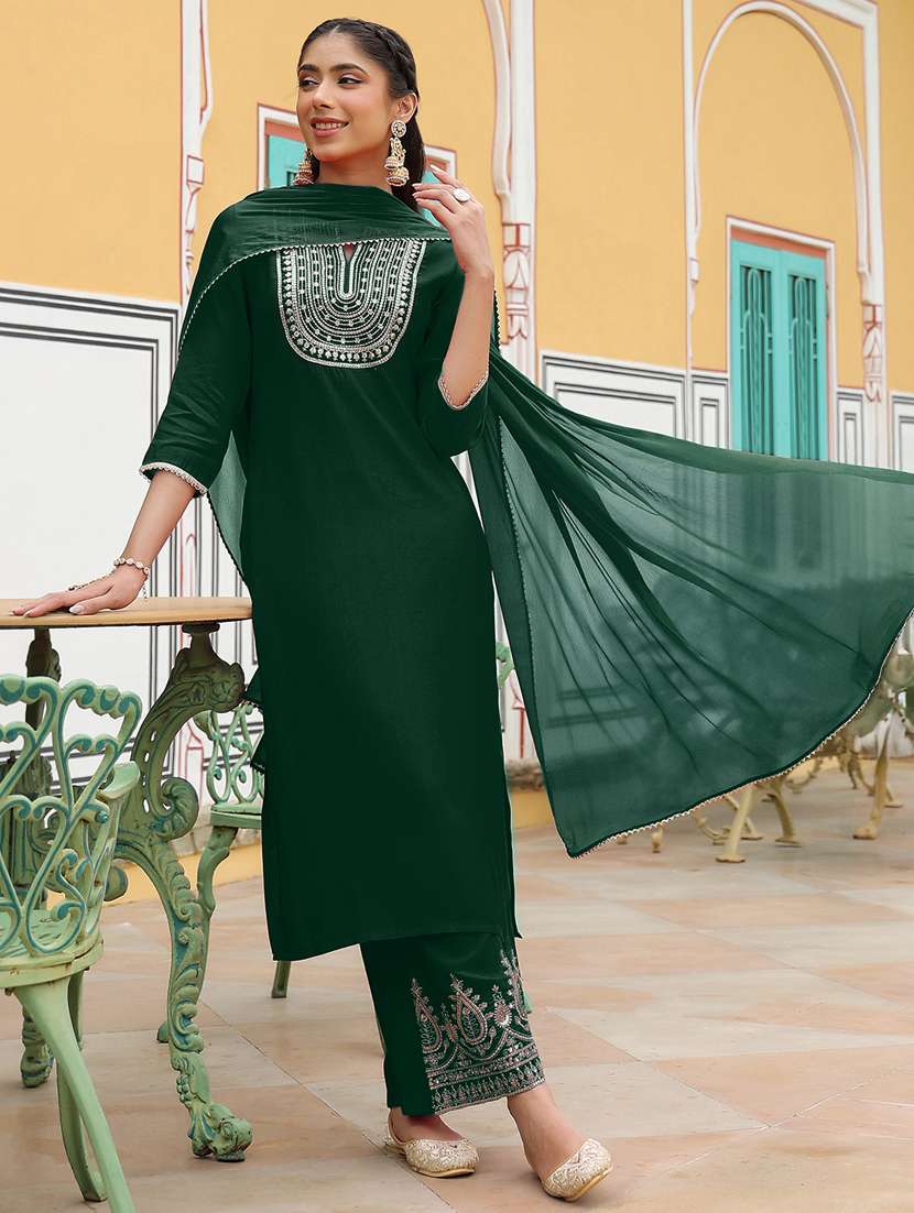 women green kurta dupatta set - 22439902 -  Standard Image - 4