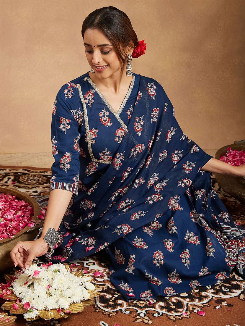 women blue kurta dupatta set - 22439904 -  Standard Image - 1