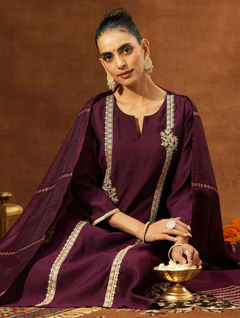 women purple kurta dupatta set - 22439905 -  Standard Image - 1
