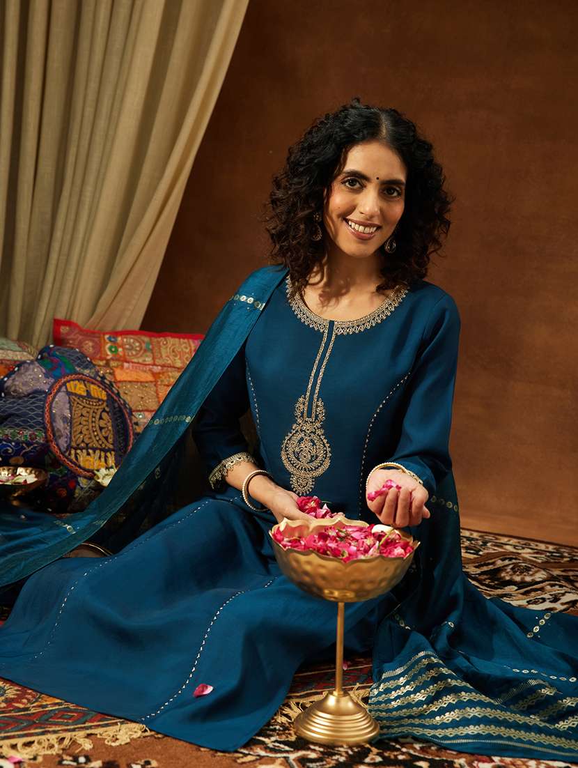 women teal kurta dupatta set - 22439906 -  Standard Image - 1