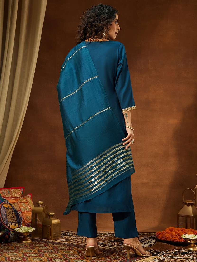 women teal kurta dupatta set - 22439906 -  Standard Image - 4