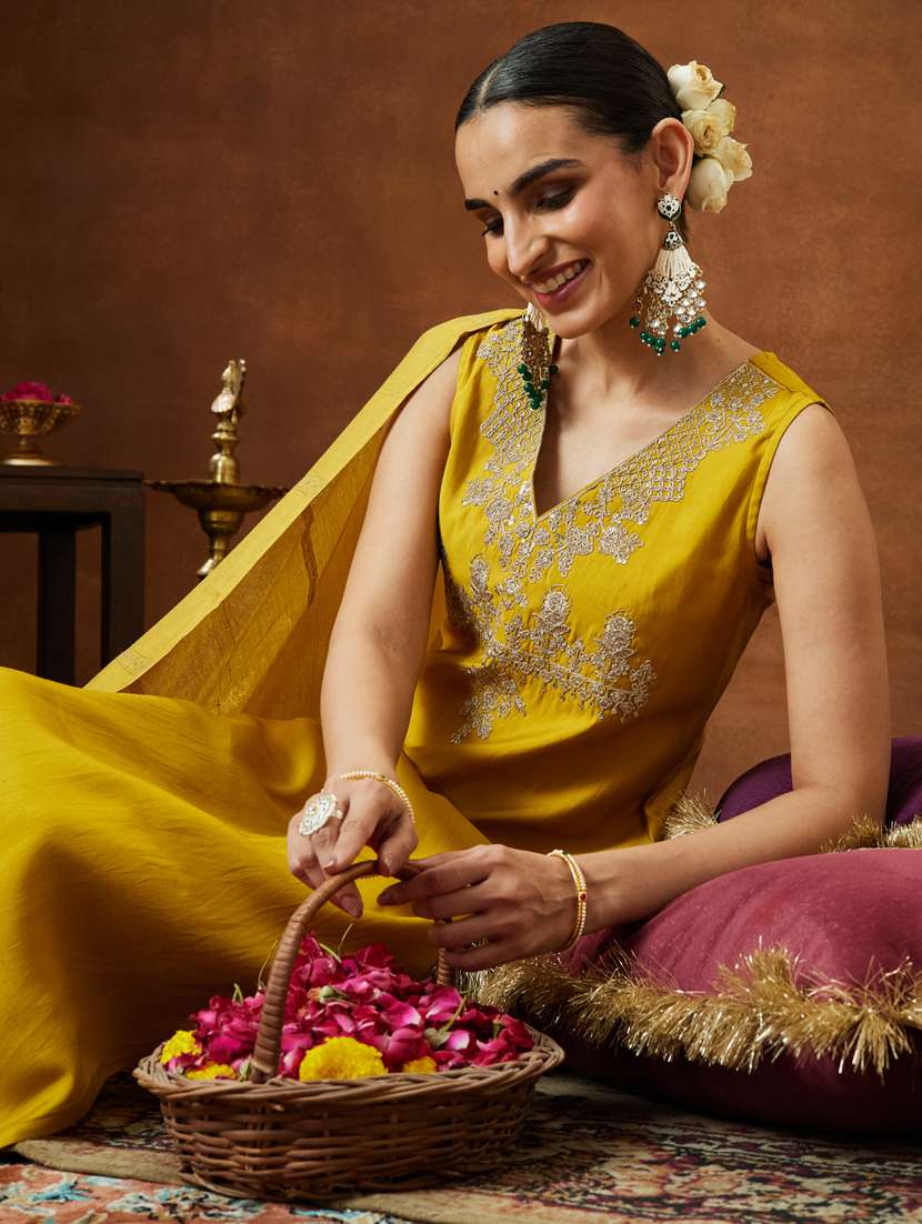 women mustard kurta dupatta set - 22439907 -  Standard Image - 1