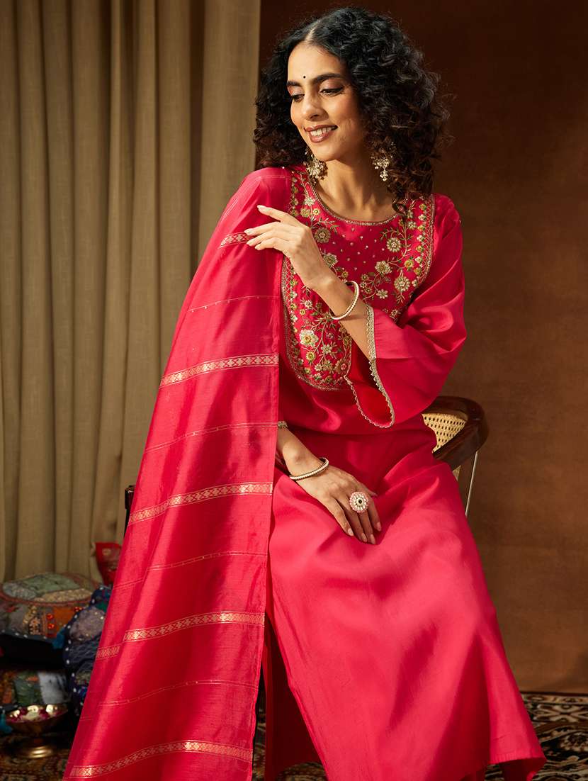 women pink kurta dupatta set - 22439909 -  Standard Image - 1