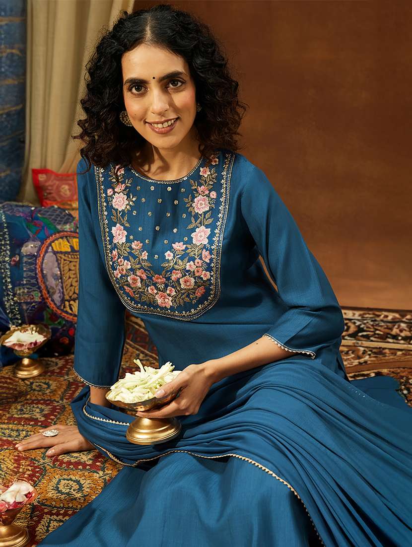 women teal kurta dupatta set - 22439916 -  Standard Image - 1