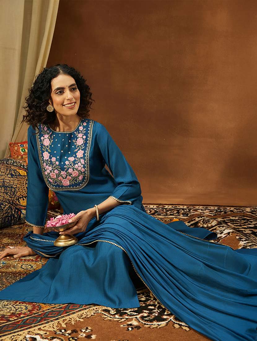 women teal kurta dupatta set - 22439916 -  Standard Image - 4