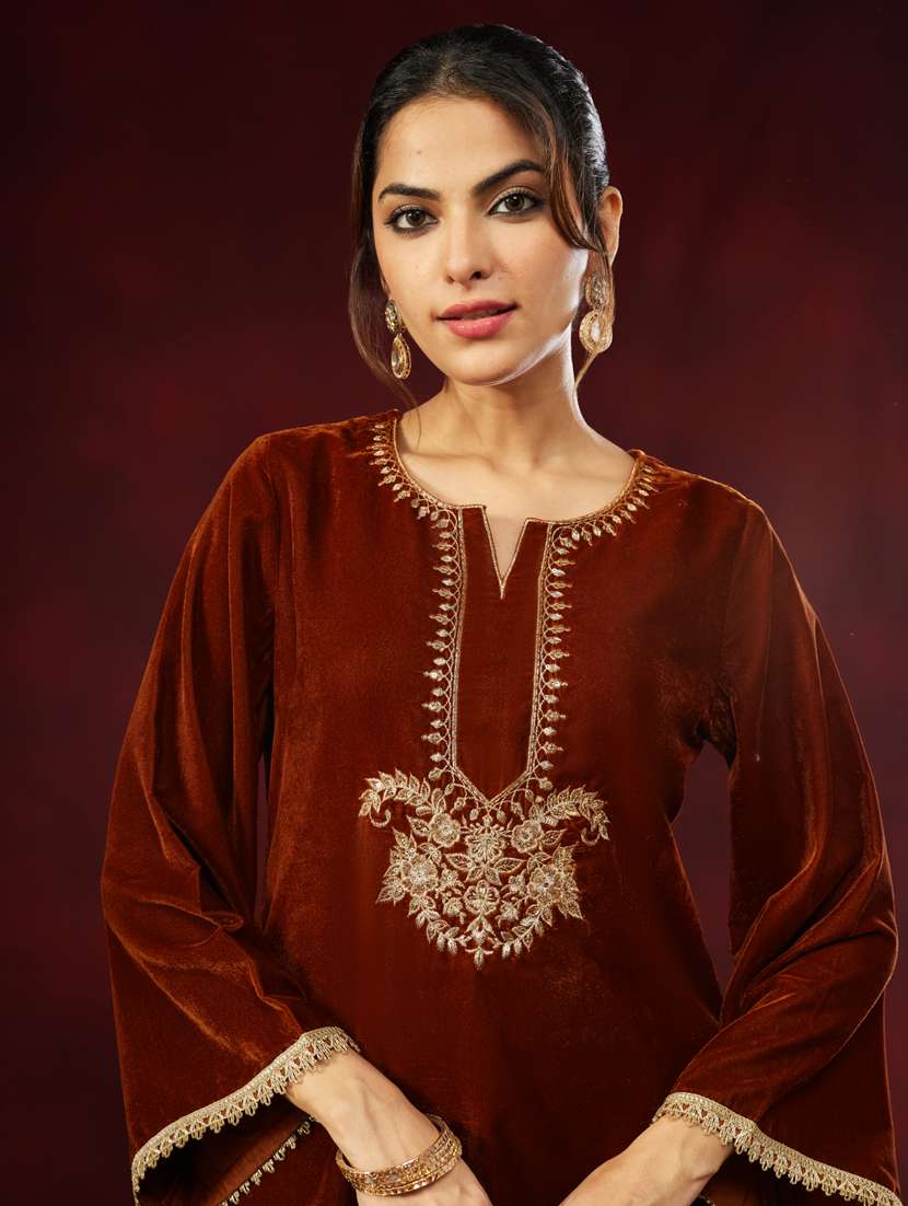 women brown kurta dupatta set - 22439917 -  Standard Image - 1