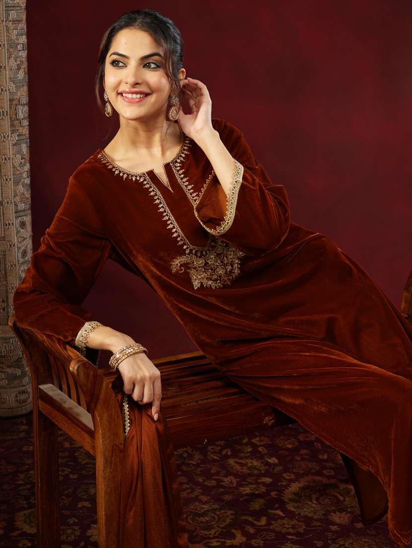 women brown kurta dupatta set - 22439917 -  Standard Image - 4