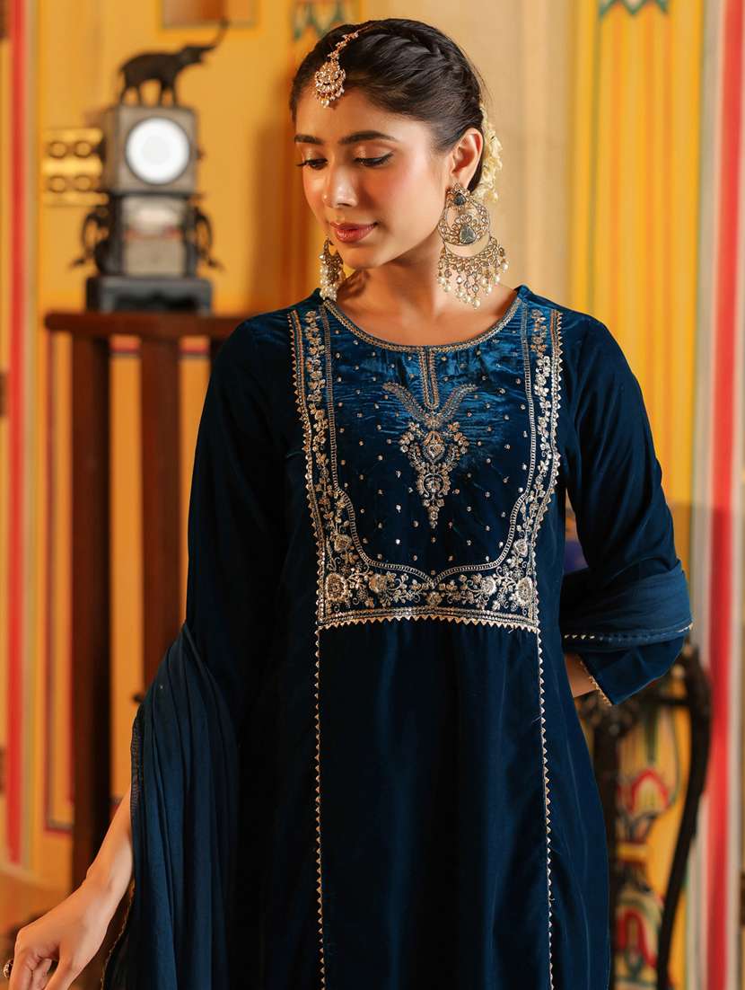 women teal kurta dupatta set - 22439920 -  Standard Image - 1