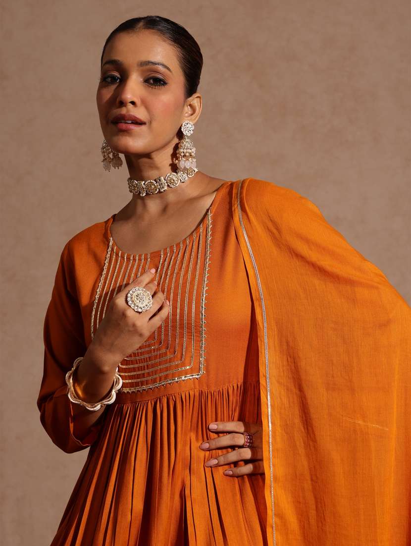 Women Mustard Kurta Dupatta Set - 22439921 -  Standard Image - 1