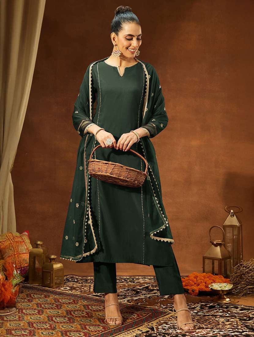 women three quarter sleeve kurat and pant with dupatta set