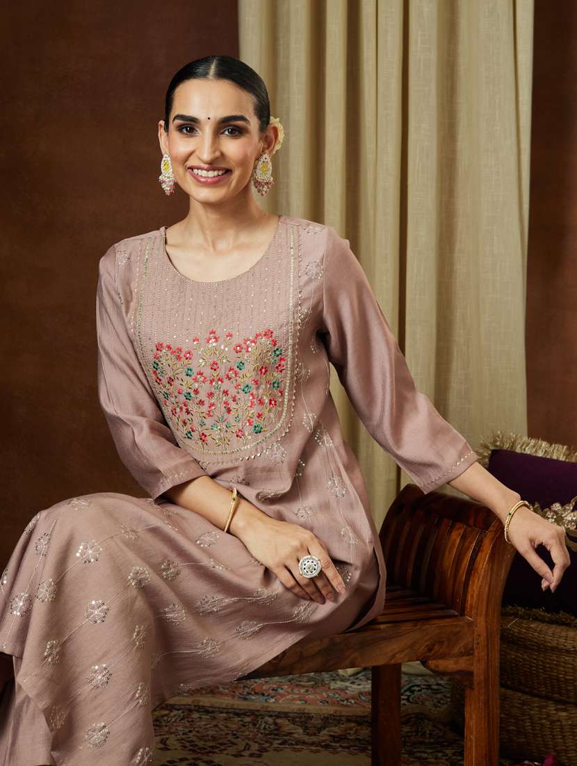women brown kurta pant set - 22439948 -  Standard Image - 1