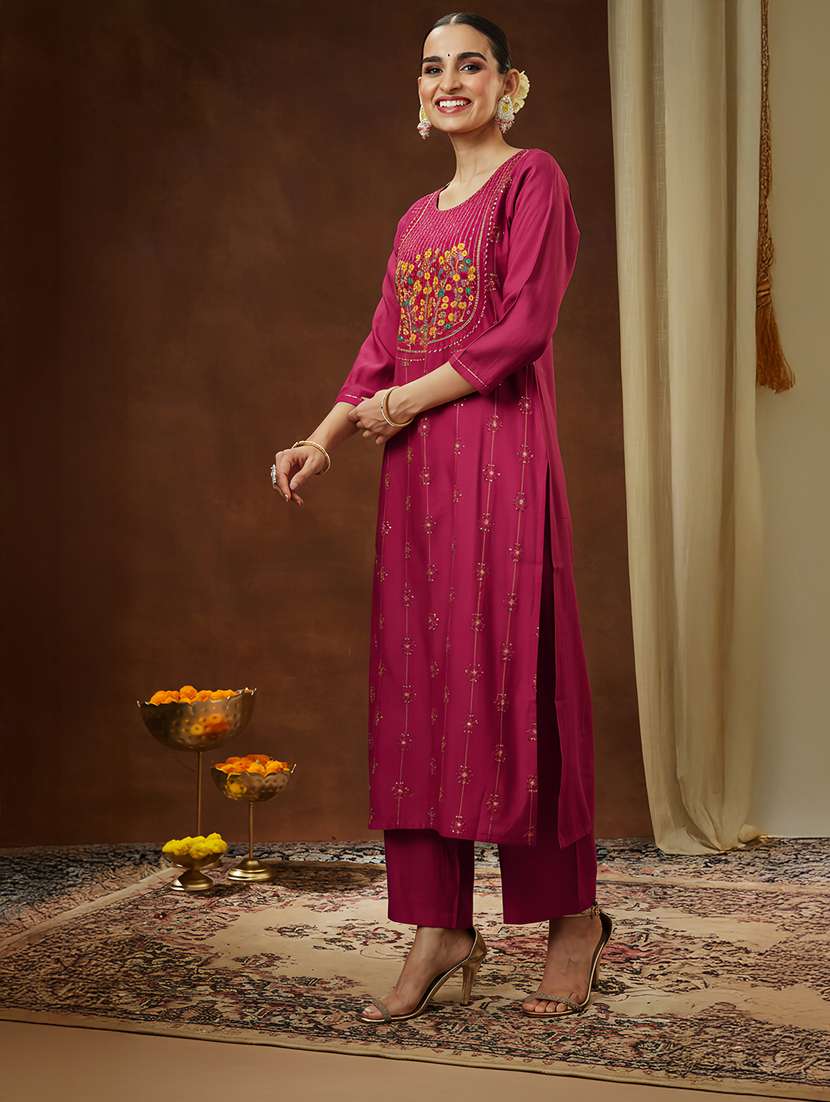 women pink kurta pant set - 22439949 -  Standard Image - 4