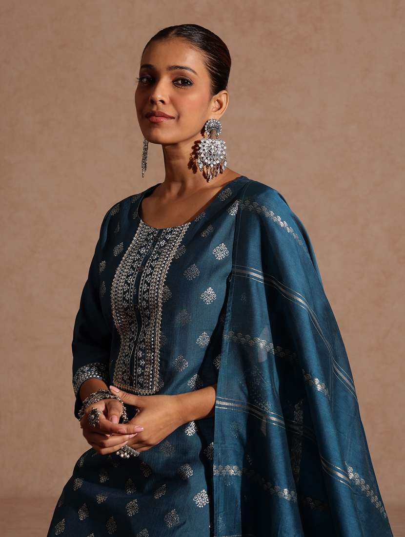 women teal kurta dupatta set - 22439954 -  Standard Image - 1