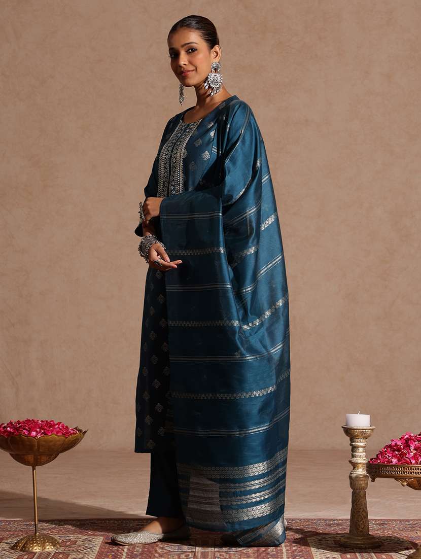 women teal kurta dupatta set - 22439954 -  Standard Image - 4