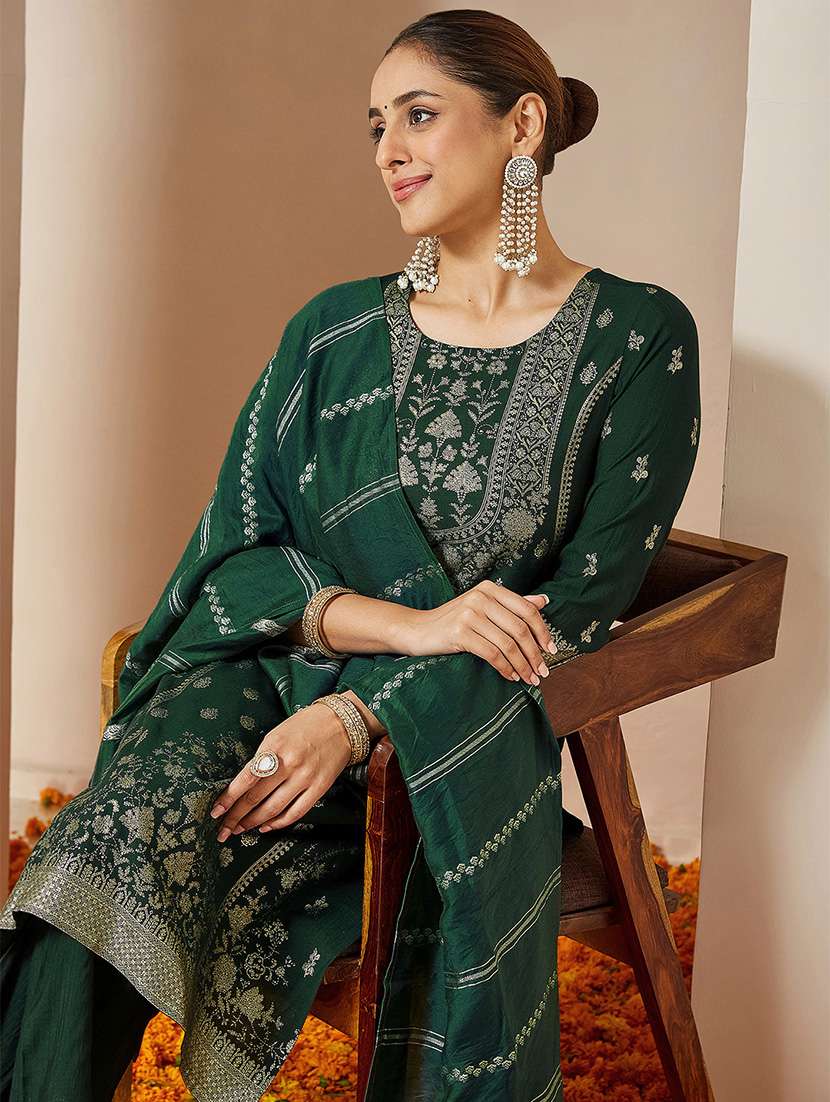 women bottle green kurta dupatta set - 22439955 -  Standard Image - 1