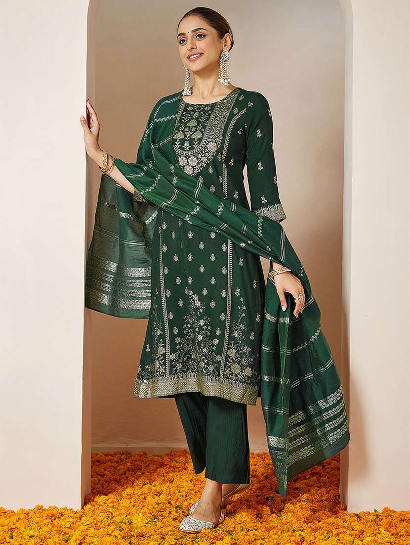women bottle green kurta dupatta set - 22439955 -  Standard Image - 4