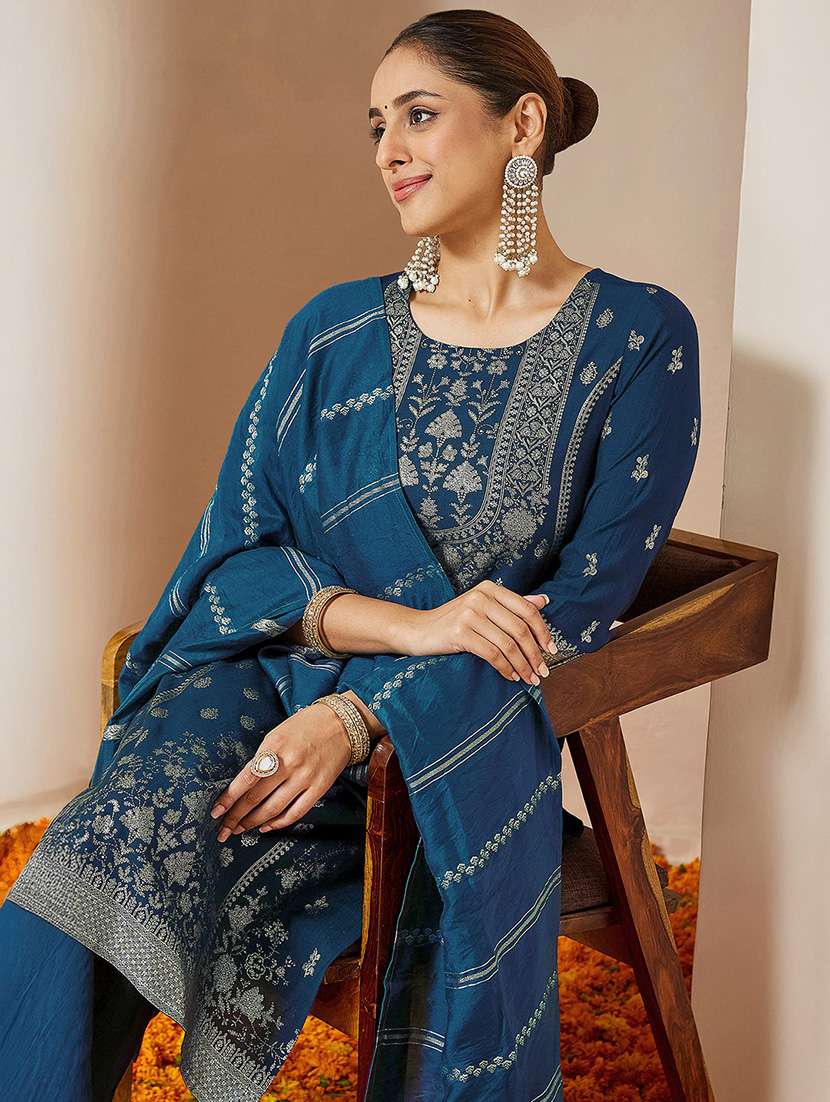 women teal kurta dupatta set - 22439958 -  Standard Image - 1