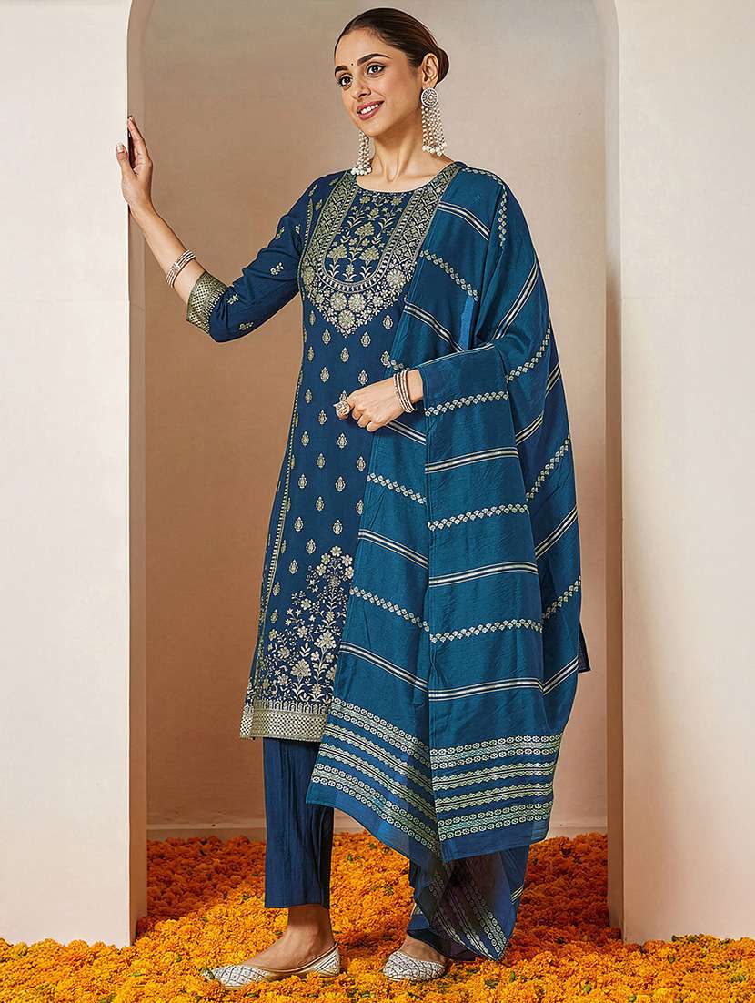 women teal kurta dupatta set - 22439958 -  Standard Image - 4