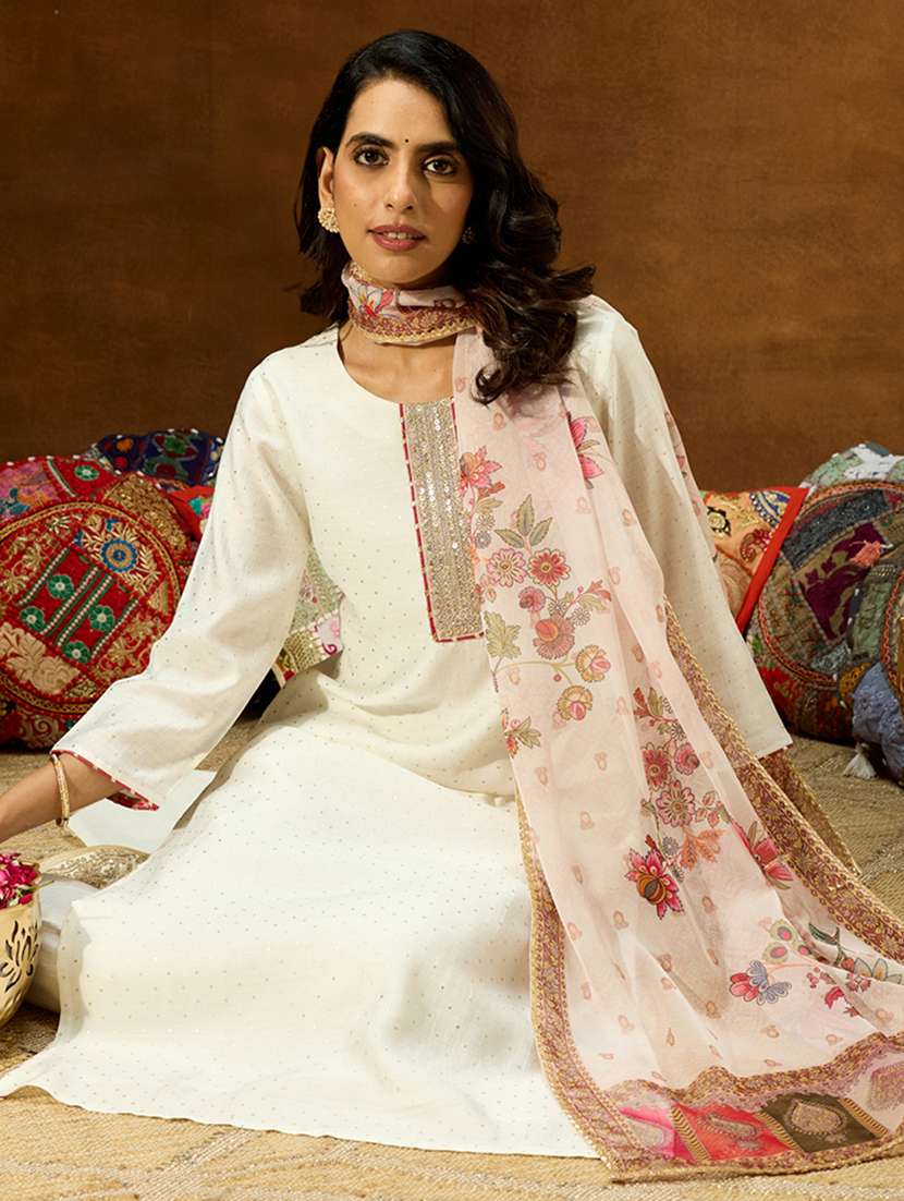 women off white kurta dupatta set - 22439963 -  Standard Image - 1
