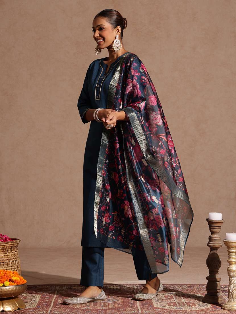 women teal kurta dupatta set - 22439965 -  Standard Image - 4