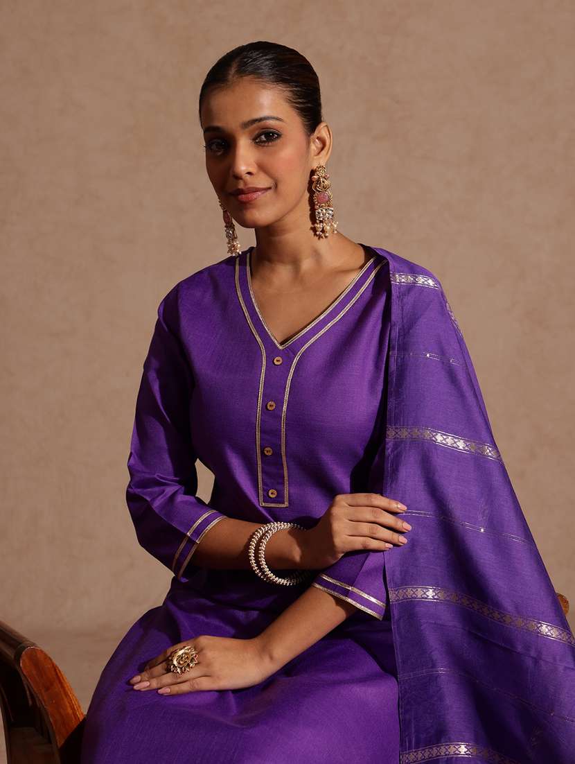 women purple kurta dupatta set - 22439967 -  Standard Image - 1