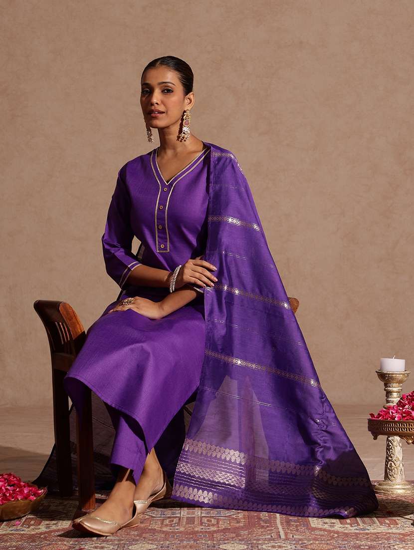 women purple kurta dupatta set - 22439967 -  Standard Image - 4