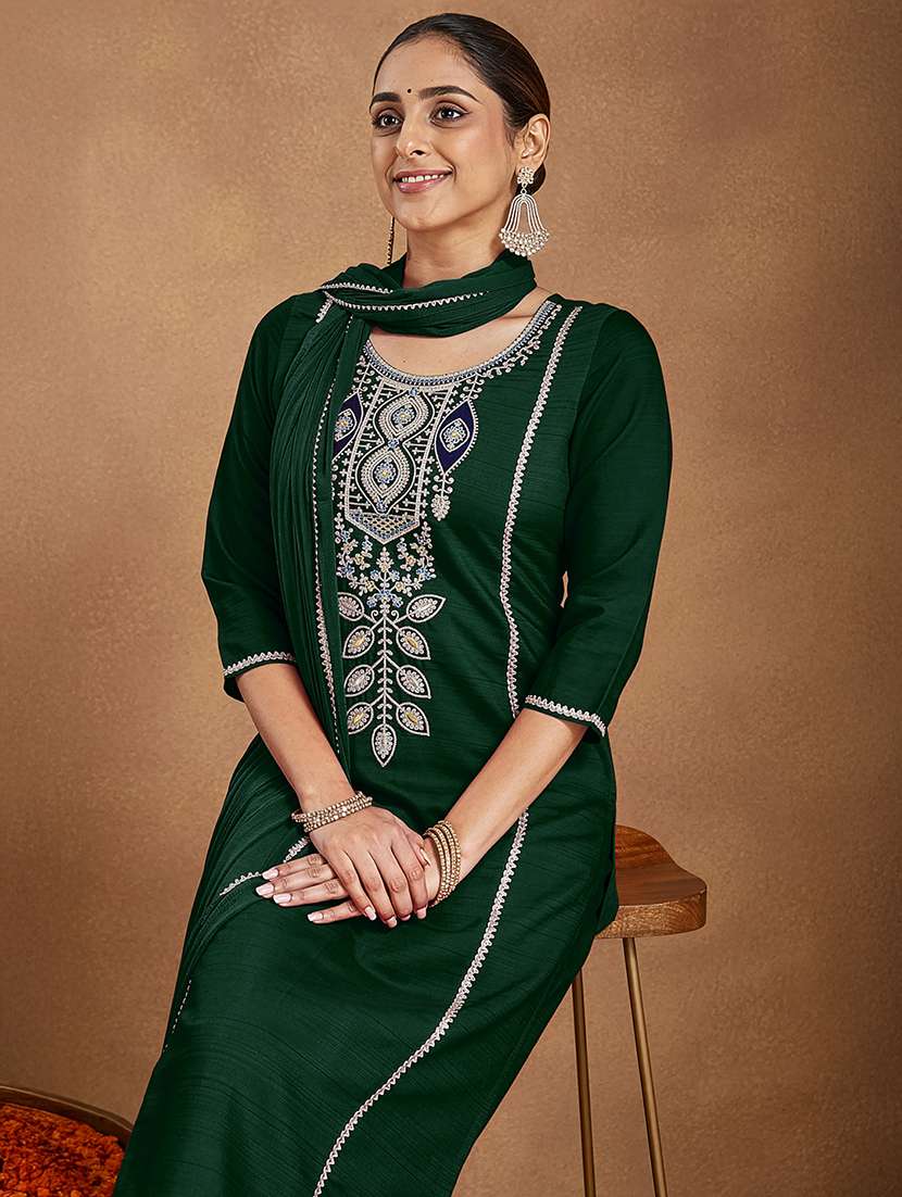 Women Bottle Green Kurta Dupatta Set - 22439974 -  Standard Image - 1