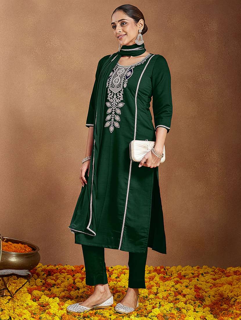 Women Bottle Green Kurta Dupatta Set - 22439974 -  Standard Image - 4
