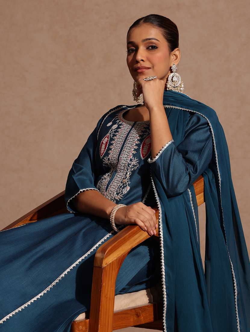 women teal kurta dupatta set - 22439975 -  Standard Image - 1