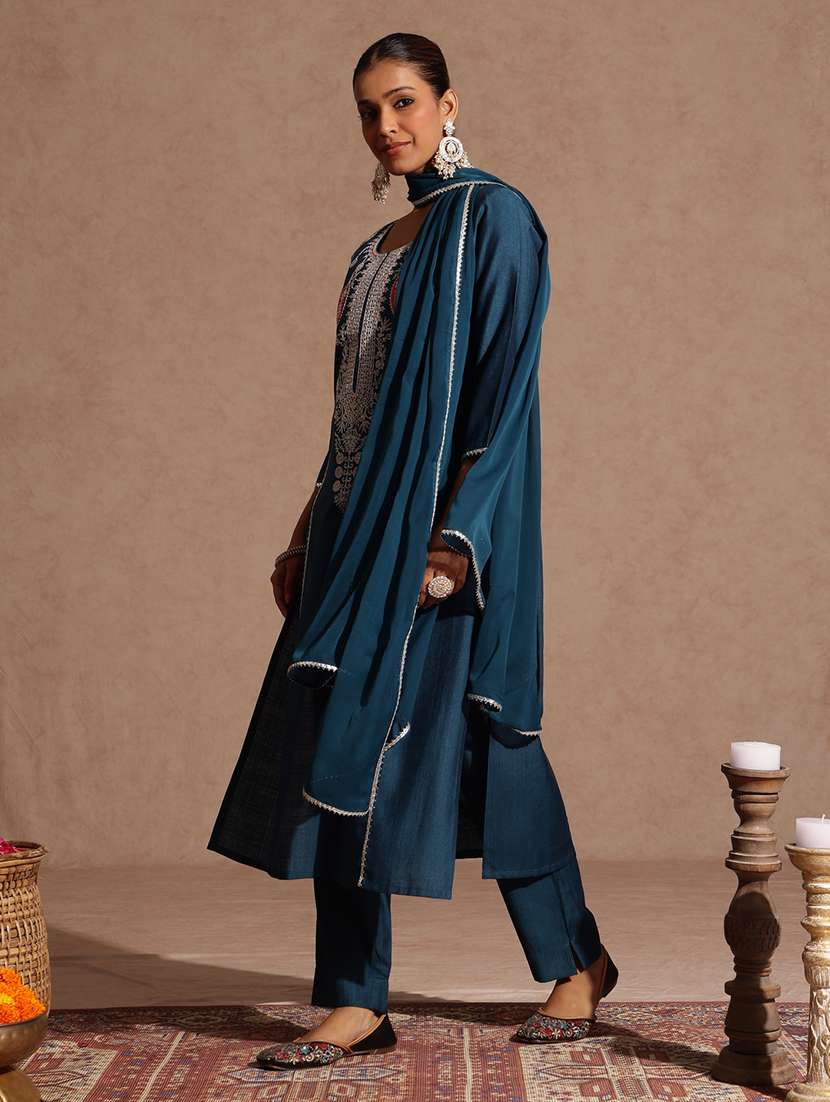 women teal kurta dupatta set - 22439975 -  Standard Image - 4